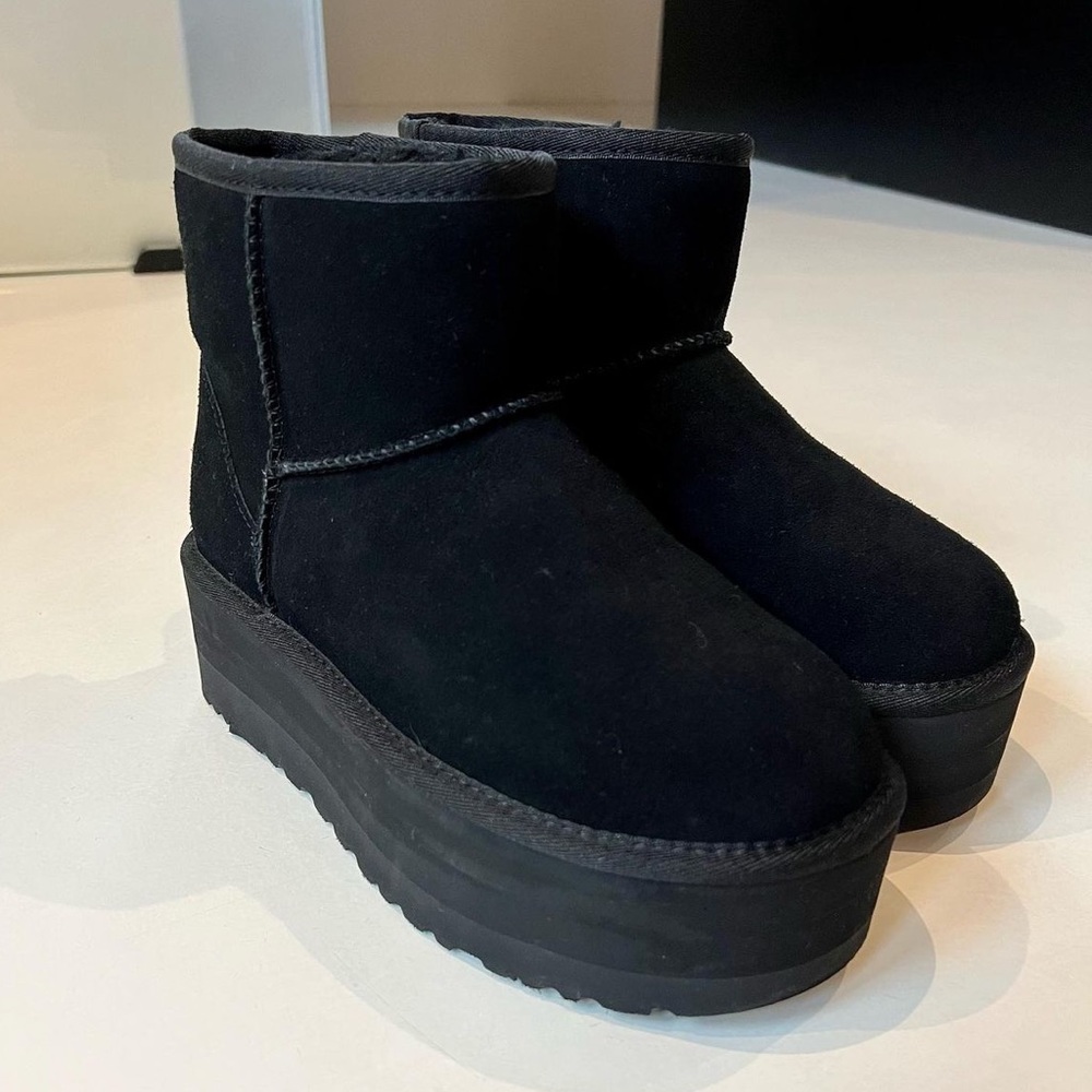 UGG Black Suede Classic Mini Platform Boots NIB - Picture 5 of 9